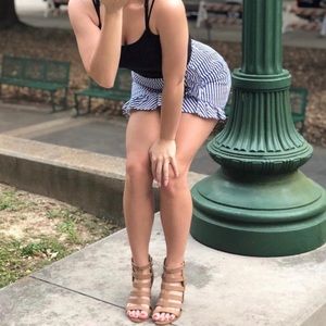 Blue and White Stripped Skirt - Skort